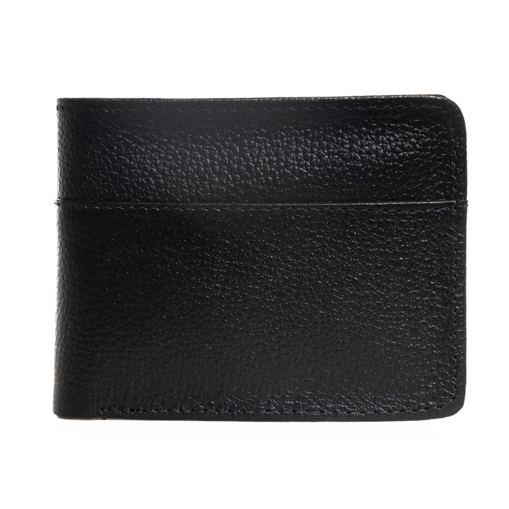 Carteira masculina Constantino modelo 5416-1 em couro preto com textura granulada vista de frente